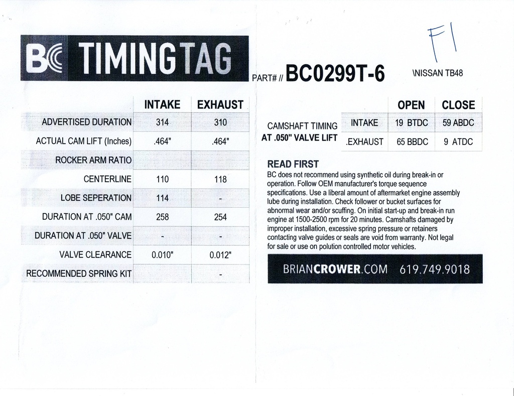 BC Camshaft TB48 Stage 6 FI