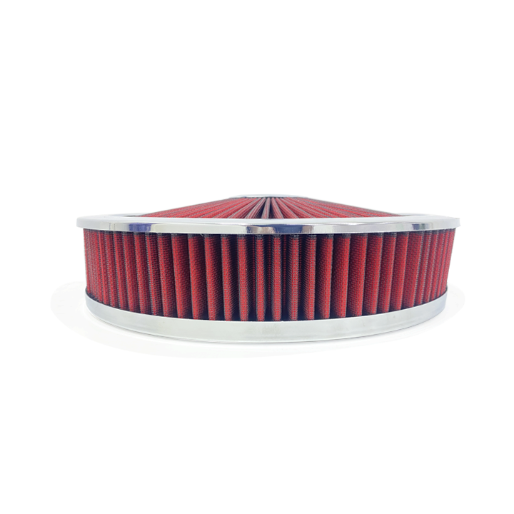 Air Cleaner Kit, 14" X 3" w/ High Flow Top / Washable Filter / Recessed Base (Chrome Steel)