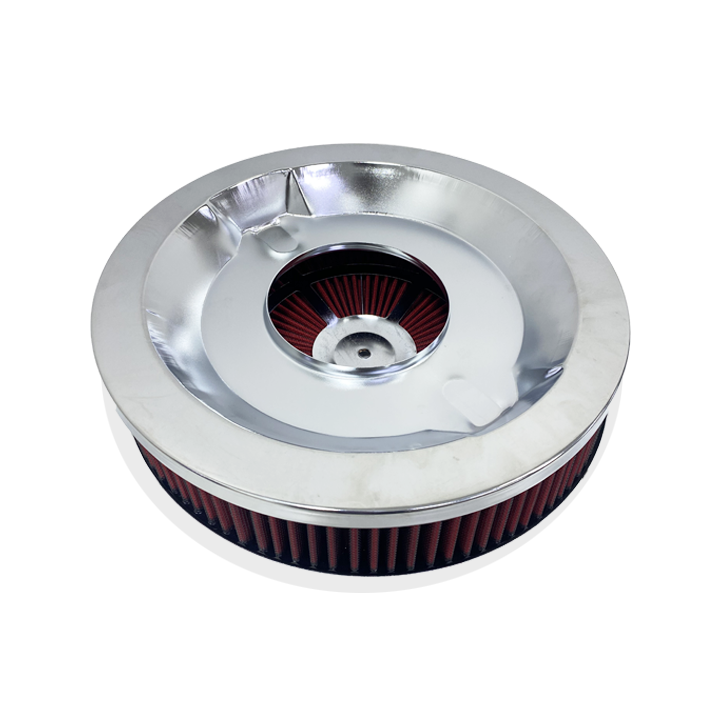 Air Cleaner Kit, 14" X 3" w/ High Flow Top / Washable Filter / Recessed Base (Chrome Steel)