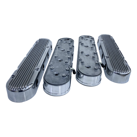 LS 2pc Aluminum Finned Cast Valve Cover and Coil Cover, Center Bolt with Coil Mounts