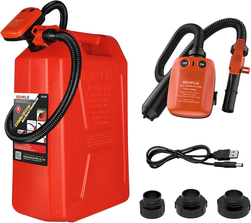 SEAFLO Rechargeable Automatic Fuel Transfer Pump, 3.2 GPM Flow, Auto-Stop Sensor, Portable Gas Can Pump for Oil, Diesel, Gasoline