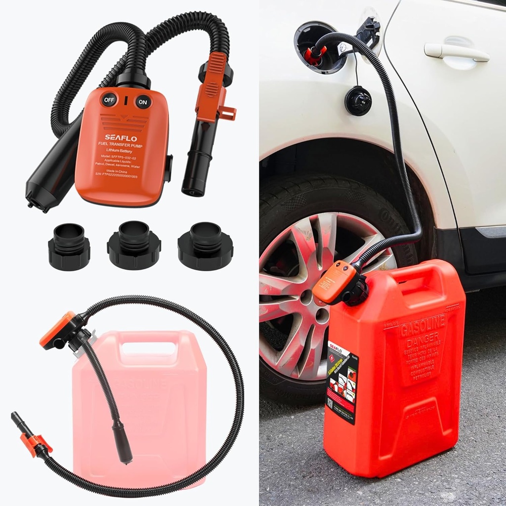 SEAFLO Rechargeable Automatic Fuel Transfer Pump, 3.2 GPM Flow, Auto-Stop Sensor, Portable Gas Can Pump for Oil, Diesel, Gasoline