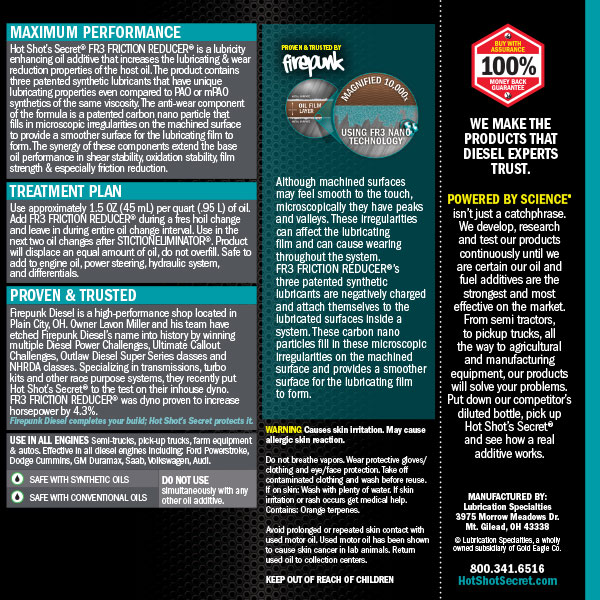 Hot Shot's Secret F3 Friction Reducer Oil Additive 32oz