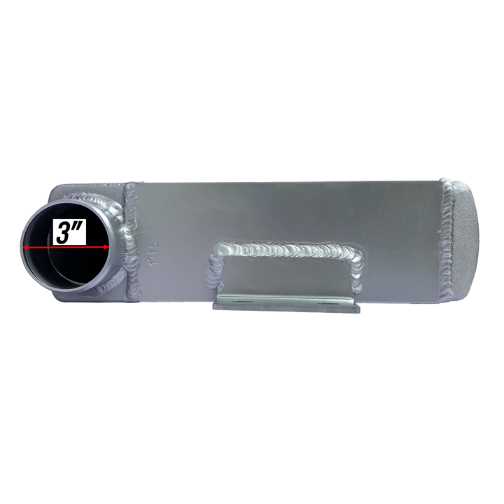 HF Intercooler Core Size, 25"x9"x3.5", 1-3.5" Outlet and 2-2.5" Inlets, Outlet is Angled 15 degrees, 1950 CFM Flow Rate, 1300 HP Efficient, 2psi Pressure Drop at 1950 CFM