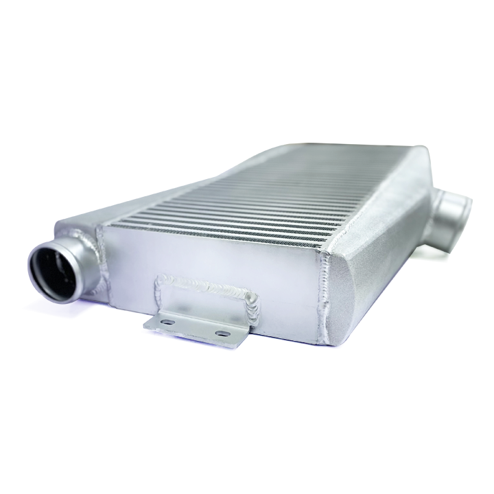 HF Intercooler Core Size, 25"x9"x3.5", 1-3" Outlet and 2-2.5" Inlets, Outlet is Angled 15 degrees, 1950 CFM Flow Rate, 1300 HP Efficient, 2psi Pressure Drop at 1950 CFM