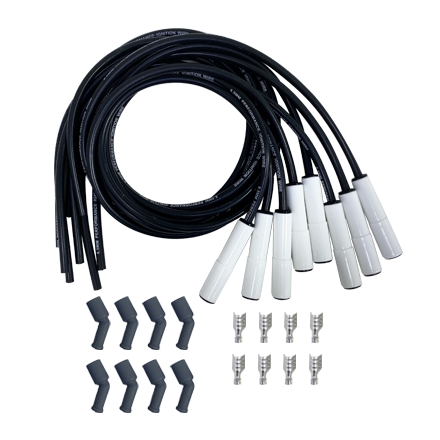 Universal LS/LT Spark Plug Wire Set, 8.5mm w/ 180° White Ceramic Plug Boots, Black Wire