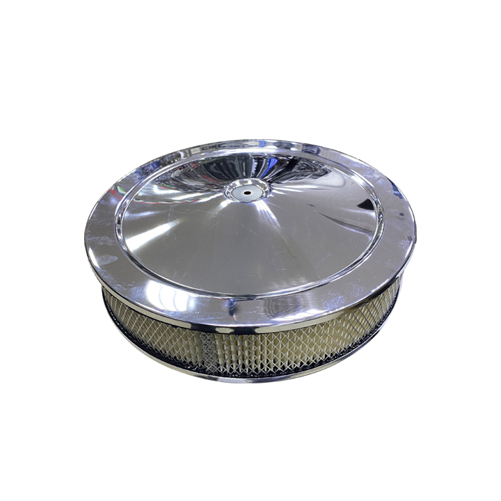 Air Cleaner Kit, 14" X 3" w/ Muscle Car Top / Paper Filter / Recessed Base (Chrome Steel)