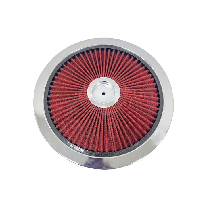 Air Cleaner Kit, 14" X 3" w/ High Flow Top, Washable Filter, Recessed Base, Chrome Steel