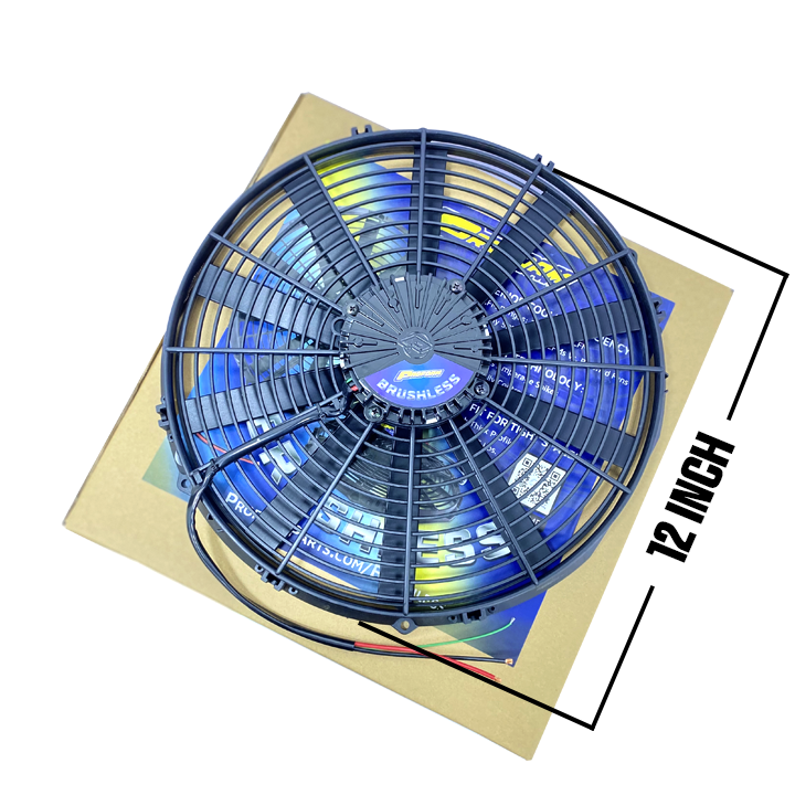 Proform Universal Brushless Fan, 12V, Puller, Straight Blade 12" 2100 CFM