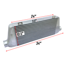 HF Intercooler Core Size, 10.5"x24"x3.5", Overall Length 34", 3" Inlet/Outlet, 1000 CFM Flow Rate, 666 HP Efficient