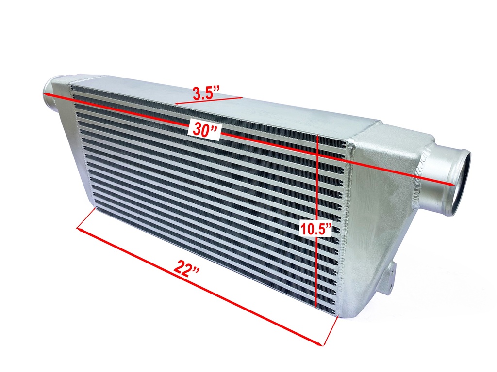 HF Intercooler Core Size, 10.5"x22"x3.5", Overall Length 30", 3" Inlet/Outlet, 1000 CFM Flow Rate, 666 HP Efficient