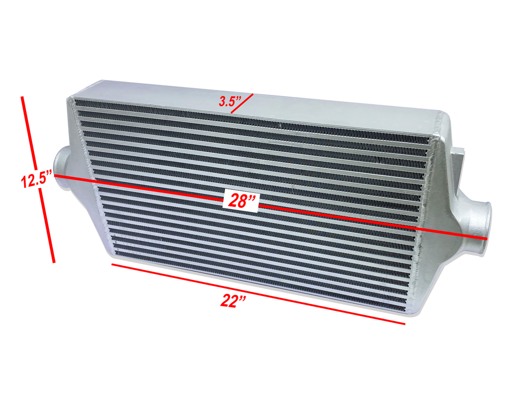 HF Intercooler Core Size, 12.5"x22"x3.5", Overall Length 28", 1200 CFM Flow Rate, 760 HP Efficient, Less than 1.5psi Pressure Drop at Max Flow