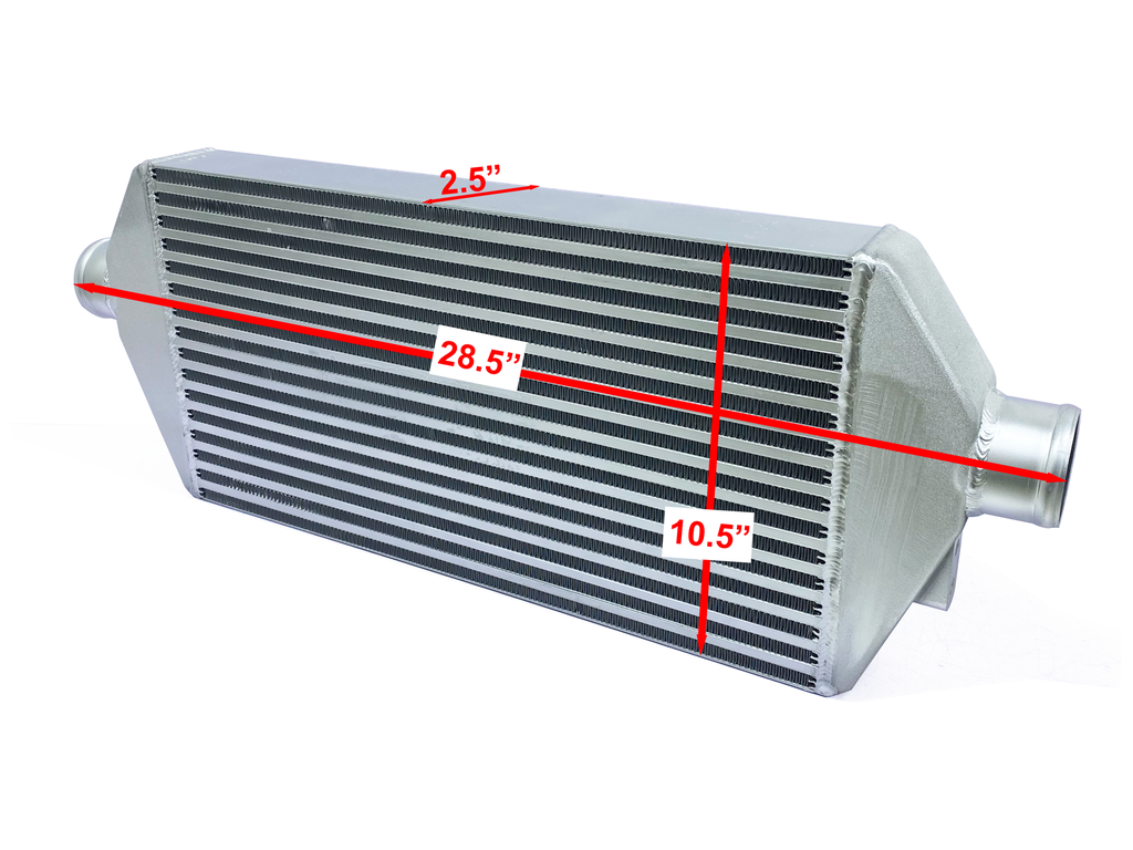 HF Intercooler Core Size, 20"x2.5"x10.5", 2.5" Inlet/Outlet, 720 CFM Flow Rate, 480 HP Efficient, Less than 2psi Pressure Drop at Max Flow, Less than 1psi Pressure Drop