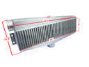 HF Intercooler Core Size, 25"x6"x3.5", Overall Size, 26.5"x11.5"x3.5", 1-3" Outlet and 1-3" Inlets, Passenger or Driver Side, Outlet is Angled 15 degrees Back Towards Engine, 1453 CFM Flow Rate, 968 HP Efficient, 1.5psi Pressure Drop at 1453 CFM