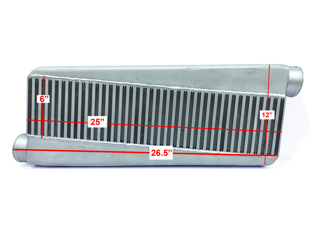 HF Intercooler Overall Size, 26.50"x12.00"x3.50", Core Size 25.00"x6.00"x3.50", 3.00" Inlet/Outlet, 1000HP Efficient