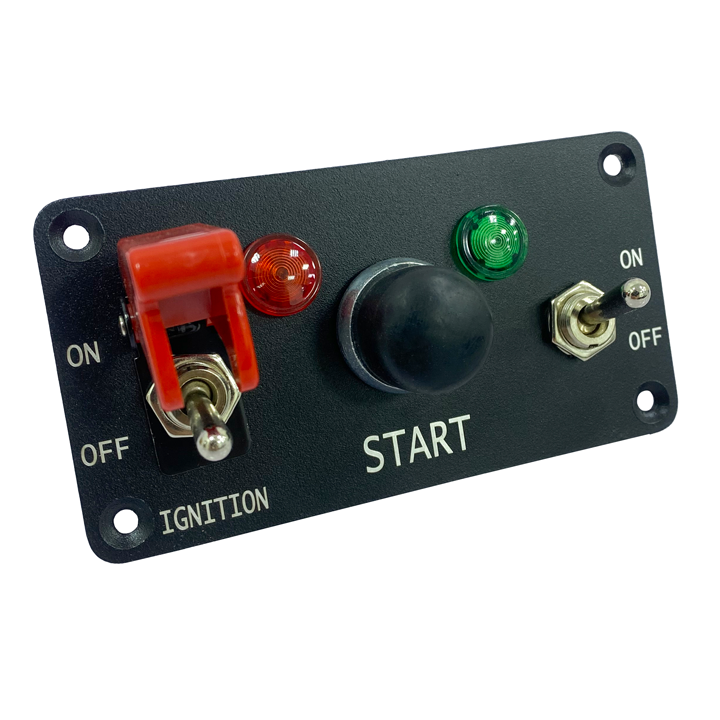 Switch Panel, 2x Covered Toggle Switch, Red/Green Indicator, Push Button