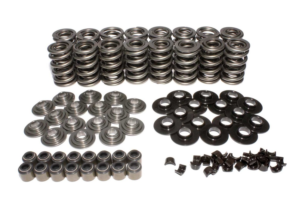 Comp Cams Valve Spring Kit, Dual Spring, 505 lb/in Rate, 1.100 in Coil Bind, 1.320 in OD, Steel Retainer, Viton Seal, Steel Seat, GM LS-Series, Kit