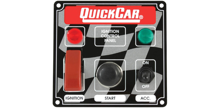 QuickCar Ignition Panel-Start Button & 2 Pilot Lights Flag