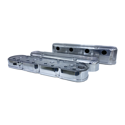 [VC8579S] LS 2pc Aluminum Finned Cast Valve Cover and Coil Cover, Center Bolt w/ Coil Mounts