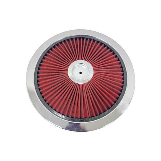 [4331] Air Cleaner Kit, 14" X 3" w/ High Flow Top, Washable Filter, Recessed Base, Chrome Steel