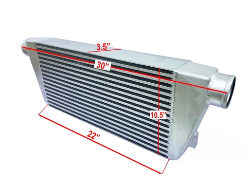 [TR1035] HF Intercooler Core Size, 10.5"x22"x3.5", Overall Length 30", 3" Inlet/Outlet, 1000 CFM Flow Rate, 666 HP Efficient