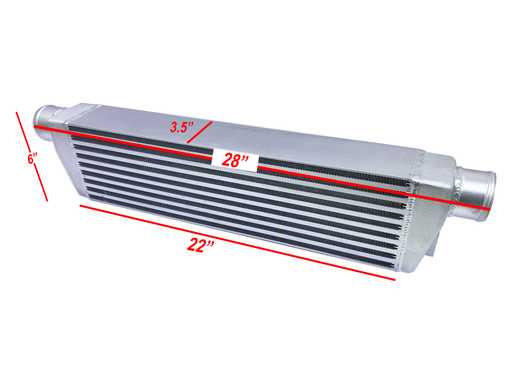 [TR6] HF Intercooler Core Size, 6"x22"x3.5", Overall Length 28", 2.5" Inlet/Outlet, 600 CFM Flow Rate, 400 HP Efficient, Less than 2psi Pressure Drop at Max Flow, Less than 1psi Pressure Drop