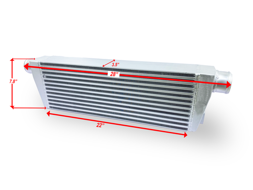 [TR8] HF Intercooler Core Size, 7.8"x22"x3.5", Overall Length 28", 2.5" Inlet/Outlet, 750 CFM Flow Rate, 500 HP Efficient, Less than 2psi Pressure Drop at Max Flow