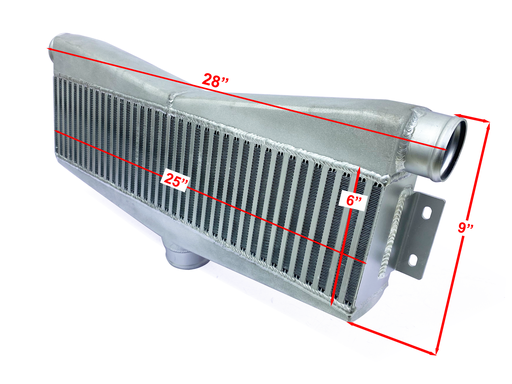 [TRTTC] HF Intercooler Core Size, 25"x6"x3.5", 1-3" Outlet and 2-2.5" Inlets, Outlet is Angled 15 degrees, 1453 CFM Flow Rate, 968 HP Efficient