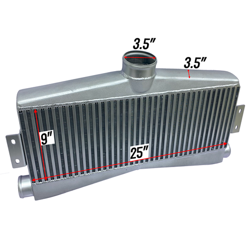 [TRTTC9-35] HF Intercooler Core Size, 25"x9"x3.5", 1-3.5" Outlet and 2-2.5" Inlets, Outlet is Angled 15 degrees, 1950 CFM Flow Rate, 1300 HP Efficient, 2psi Pressure Drop at 1950 CFM