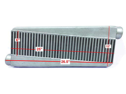 [TRV25] HF Intercooler Overall Size, 26.50"x12.00"x3.50", Core Size 25.00"x6.00"x3.50", 3.00" Inlet/Outlet, 1000HP Efficient
