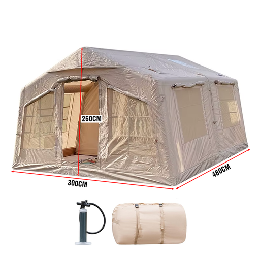 Air Tent w/ Air Pump, 17.2 SQM, 600D Waterproof Oxford Fabric, Khaki