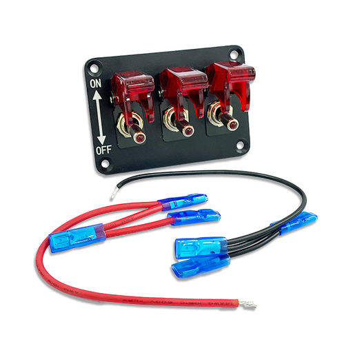 [PN-SAC3-3] Switch Panel, 3x Covered Toggle Switch, Red/Blue/Green