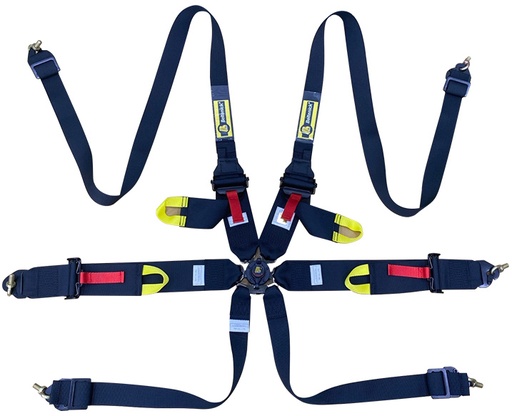 [RCU-1003H] FIA (2"+3") x 3" 6pt Cambuckle Seatbelt w/ Red Pull Straps, Yellow U-Loop