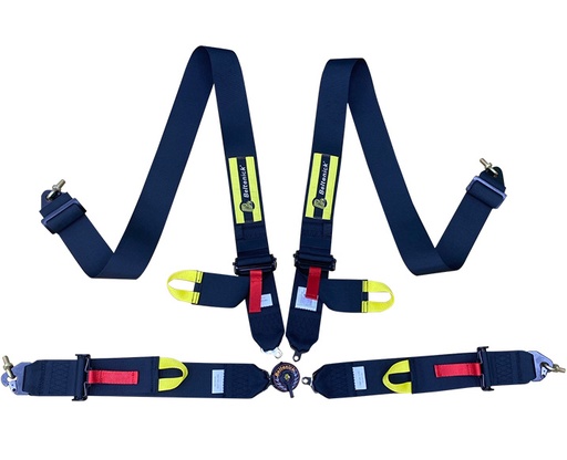 [RCU-1100A] FIA 3" x 3" 4pt Cambuckle Seatbelt w/ Red Pull Straps, Yellow U-Loop