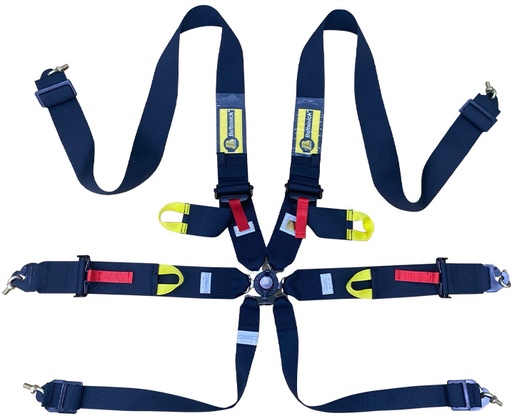 [RCU-1003] FIA 3" x 3" 6pt Cambuckle Seatbelt w/ Red Pull Straps, Yellow U-Loop